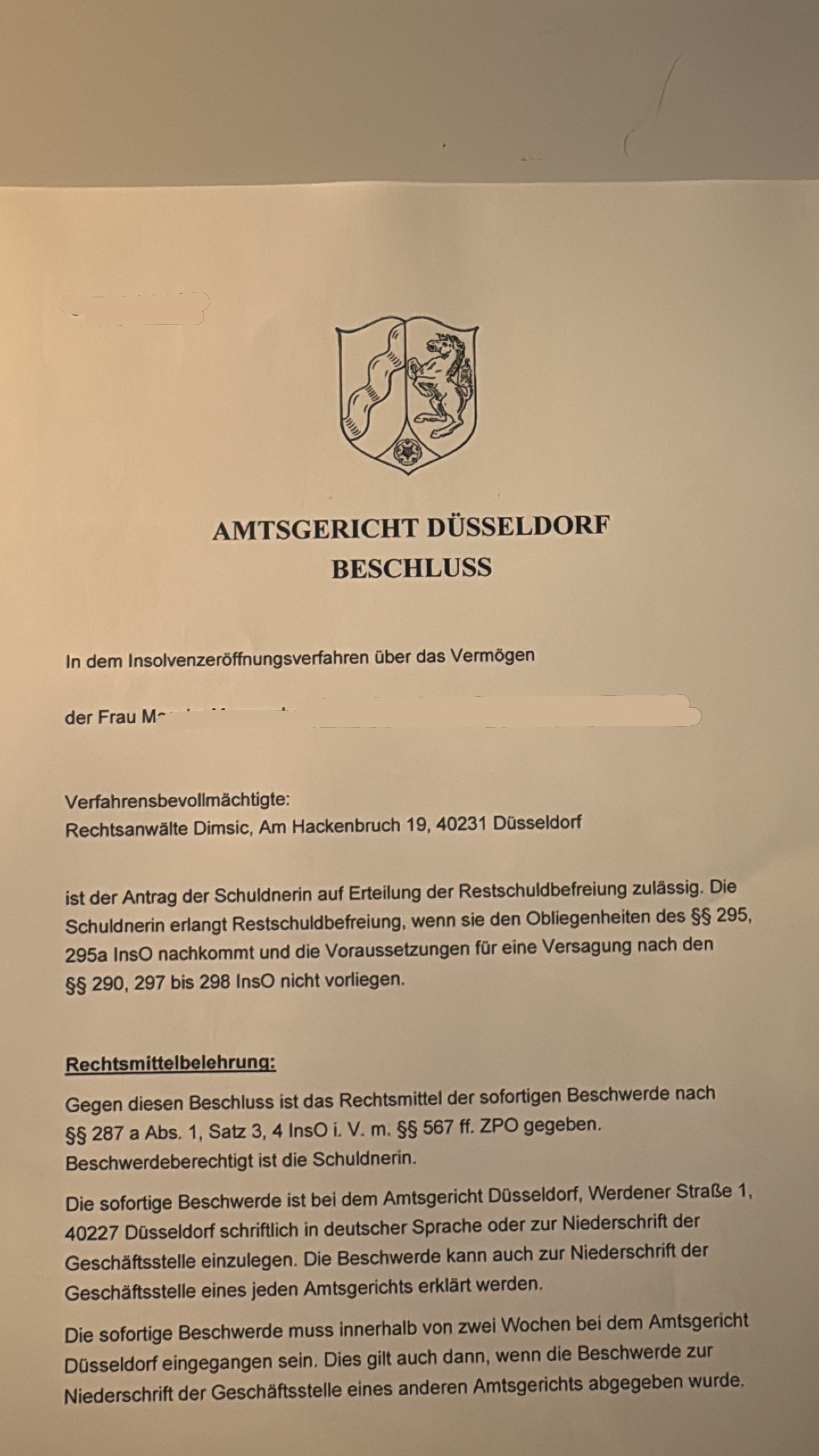 Privatinsolvenz Düsseldorf Verbraucherinsolvenz Düsseldorf